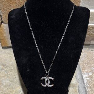 Elegant Silver Necklace with a Iridescent Crystal CC Pendant